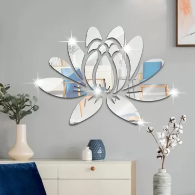 Lazer Kesim Lotus Akrilik Ayna Duvar Stickerı AI çizimi