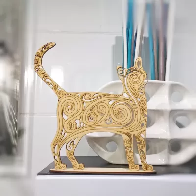 Kedi Dekorasyonu 3D Puzzle Ücretsiz Vektör CDR çizimi