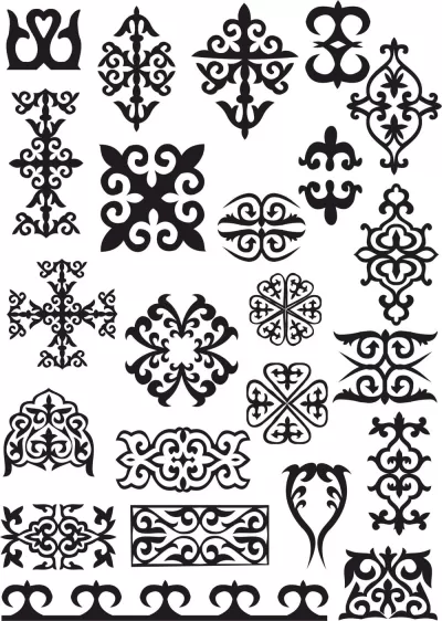 Kazak Süsleme Desenleri Ücretsiz Vektör CDR çizimi