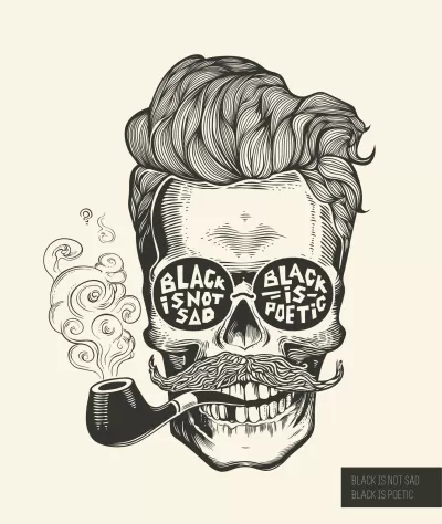Siyah Üzgün Değil Hipster Kafatası Silueti Vektörü Ücretsiz Vektör CDR çizimi