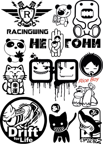 JDM Rastgele Araba Stickerları Vektörleri Ücretsiz Vektör CDR çizimi