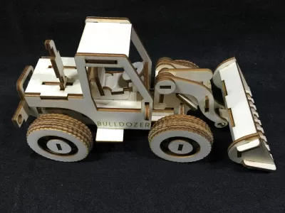Dozer Lazer Kesim Ahşap 3D Model Puzzle Seti Ücretsiz Vektör CDR çizimi