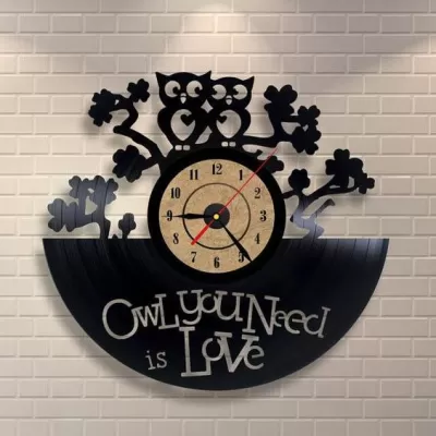 İhtiyacın Olan Tek Şey Aşk Baykuş Saat dxf dosyası DXF çizimi