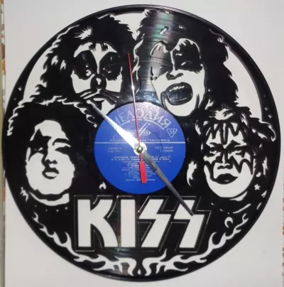 Vinil Plak Duvar Saati Kiss DXF Dosyası DXF çizimi